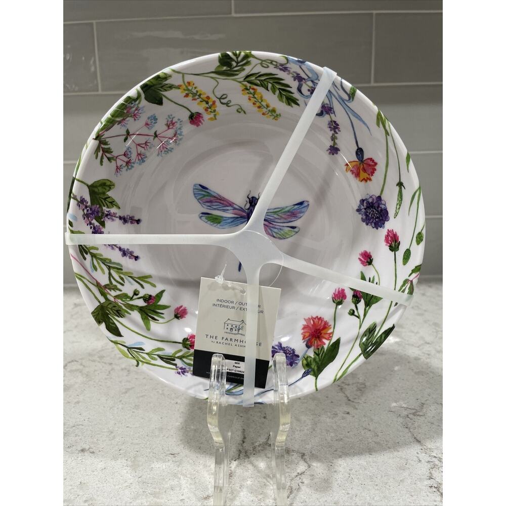 Set 4 DRAGONFLY 7.25” Salad Bowls The Farmhouse Rachel Ashwell Melamine Floral